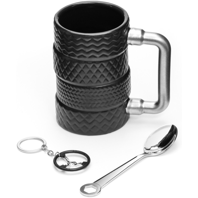 Mug pneu avec cuillère et porte-clés