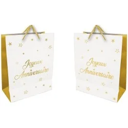 Sac cadeau or anniversaire 40x30cm