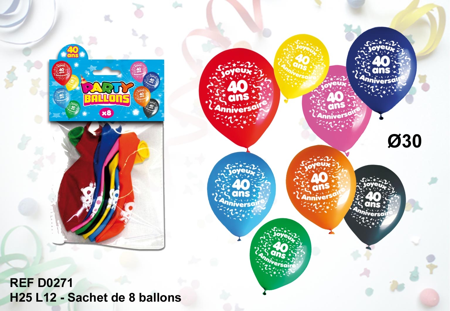 Sachet 8 Ballons 40 Ans